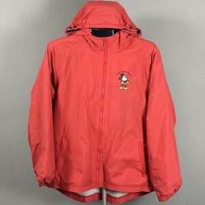 Walt Disney World Mickey Jacket Mens Large Red Hooded Zip Up Windbreaker